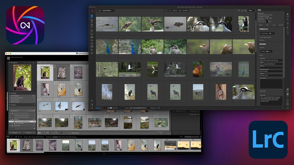 Side-by-side comparison of ON1 Photo RAW vs Lightroom and Photoshop interfaces